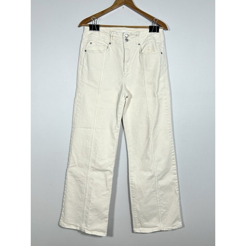 LOFT The Wide Leg Jeans Womens 28 6 Ivory Cream High Rise Seamed Wide Leg Denim